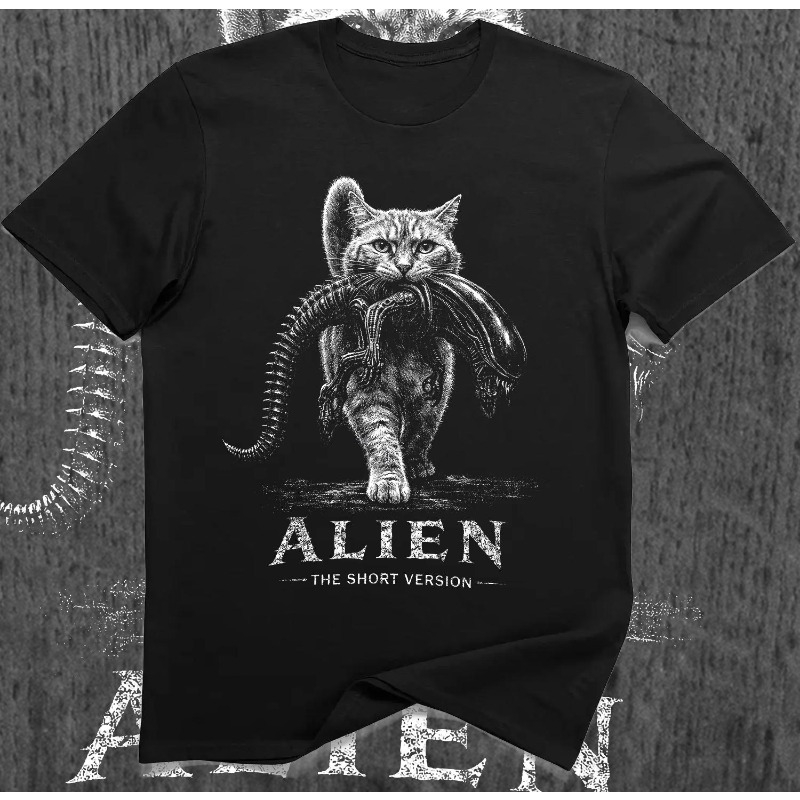 Alien Short Edition Cat T-shirt - Sci Fi Horror Mock Pattern T-shirt Zomer Nieuw Unisex T-shirt