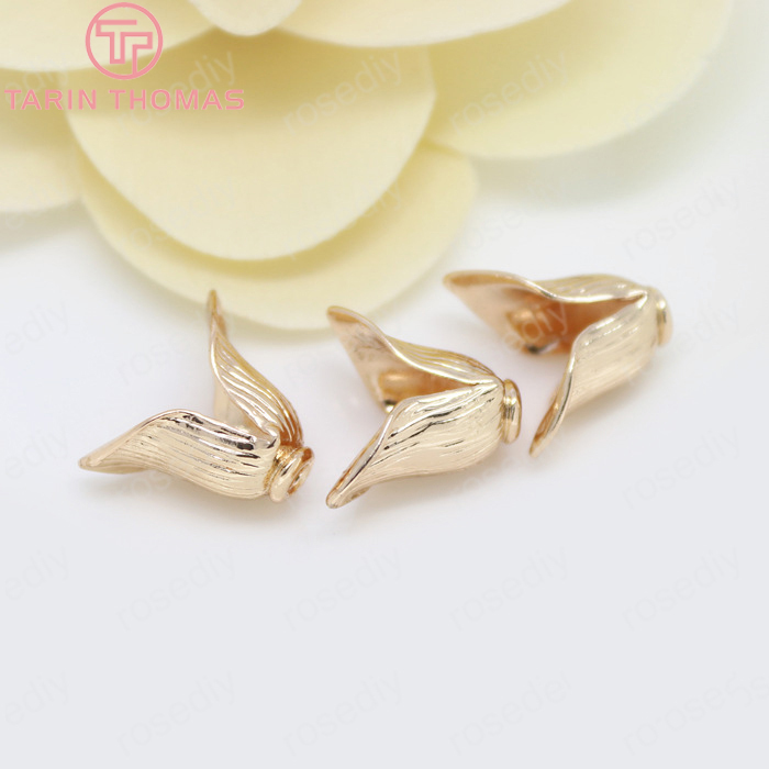 Tapas de cuentas de flores de Latón chapado en oro de 24K, accesorios de joyería Diy de alta calidad, 13x15MM, 6 unidades, 3161