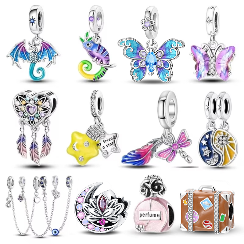 Breloque plata 925 en argent Sterling plumes d'oiseau colorées fantaisie Dragon volant perles adaptées à la marque originale 3mm Bracelets bijoux à bricoler soi-même