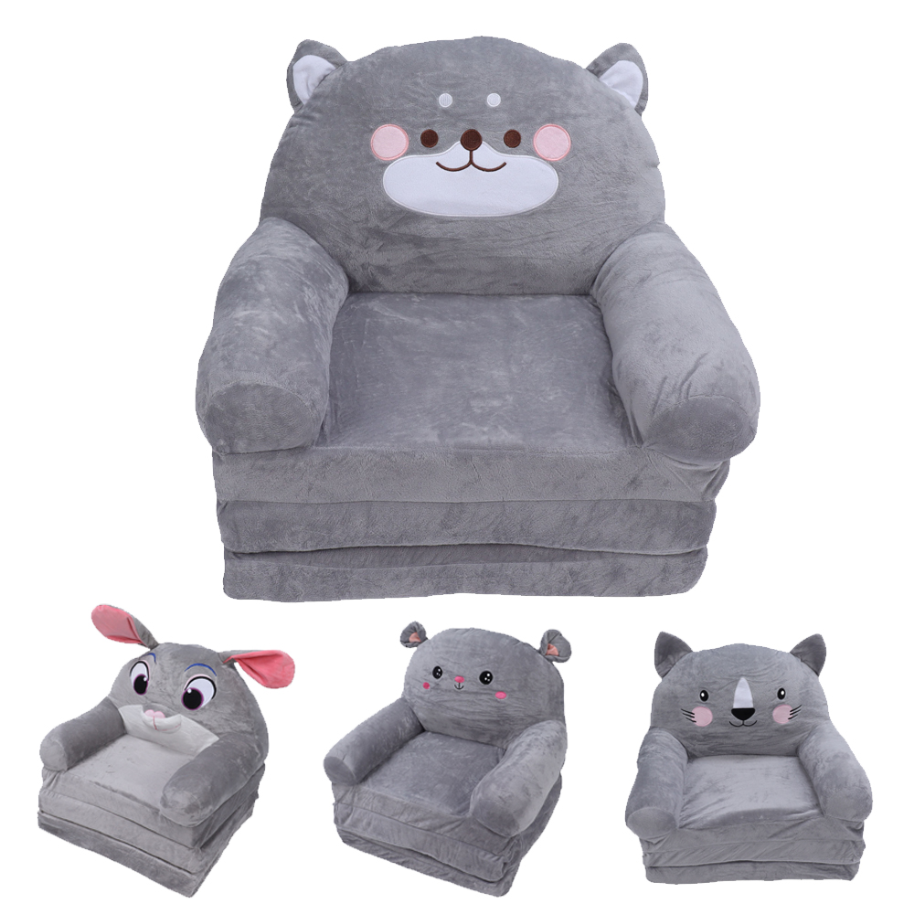 Couch Kids Sofa Cartoon Gray Cartoon Style Foldable Wide Handle Soft Breathable Toddler Chair for Reading Relaxing Toddler Chair
