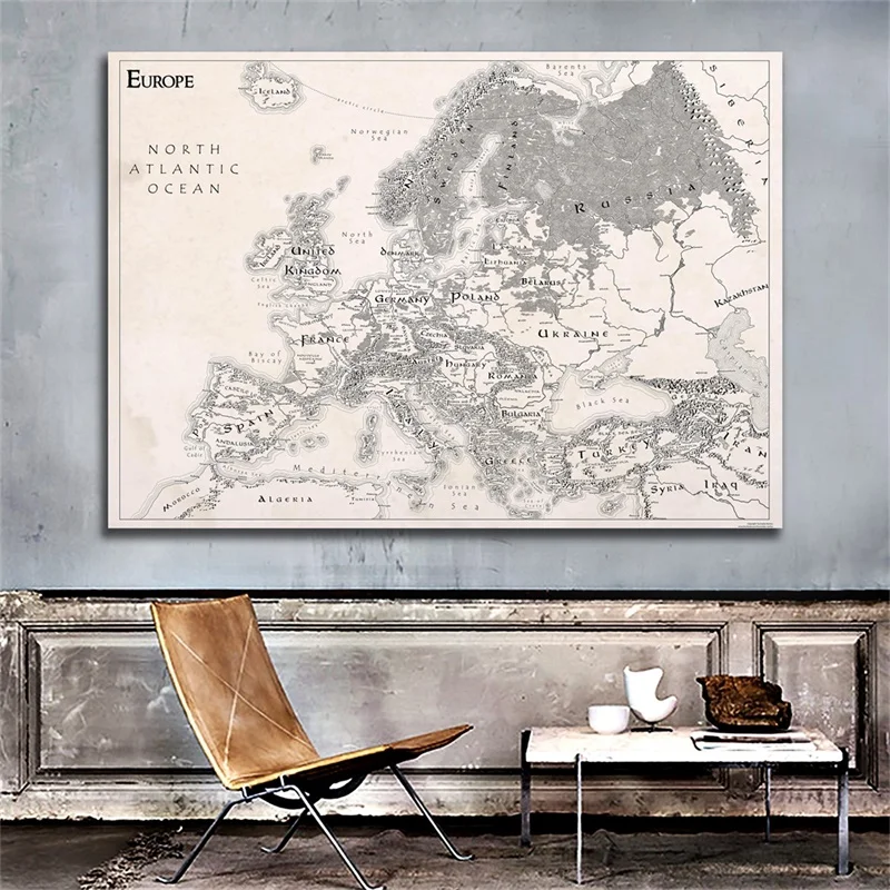 59*42ซม.แผนที่ยุโรป Vintage ภาพวาดผ้าใบ Wall Art โปสเตอร์ตกแต่งภาพห้องนั่งเล่นบ้านตกแต่ง