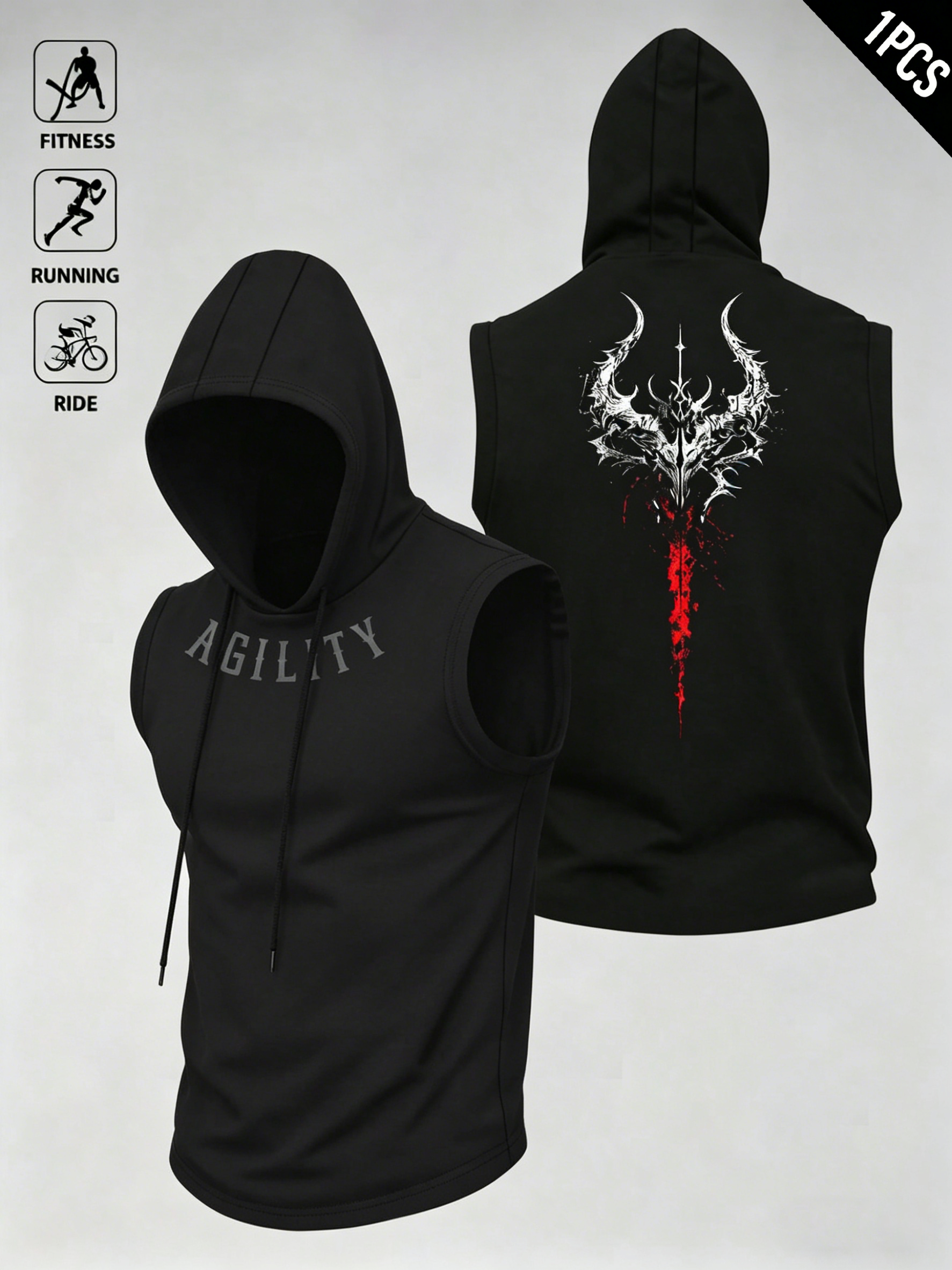 Camiseta Sem Mangas para Homens, Estilo Gótico com Estampa de Diabo, Rápido Secagem e Respirável, Vestuário de Rua para Academia