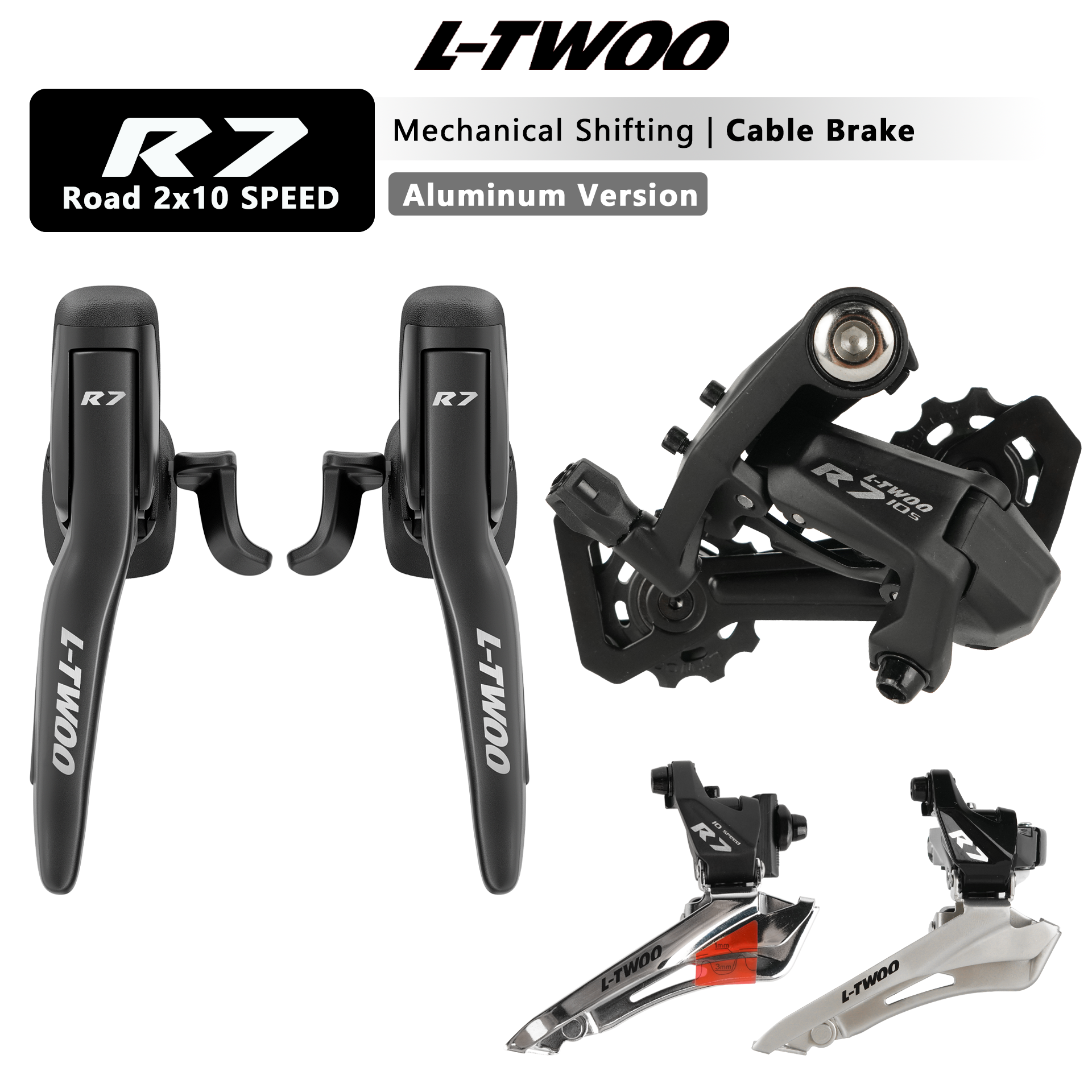 LTWOO R7 Kabelgeleide Rem 2x10 Versnellingen 20s Racegroepset, Schakelhendels Achterderailleur Voorderailleur 4700 R3000