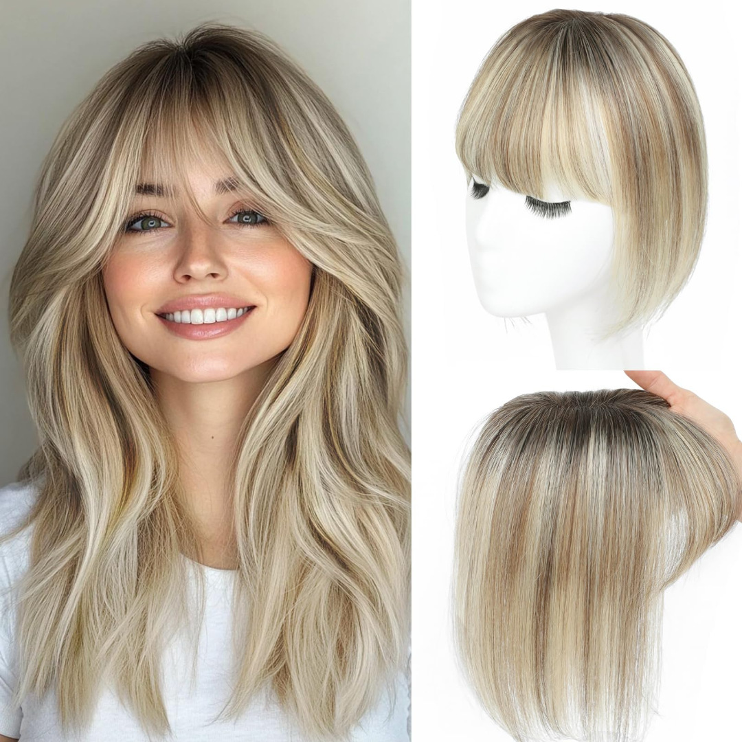 Postizo sintético largo y liso con flequillo, invisible, sin costuras, con clip, para reemplazo de cabello, cubre el cabello blanco