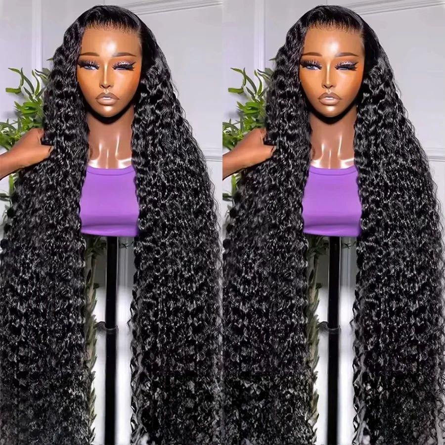 Peruca de Cabelo Humano Cacheado Brasileiro de 30-42 Polegadas, Frontal de Renda 13X6, Renda HD 360 13X4, Ondas Profundas, Densidade 250, para Mulheres Negras