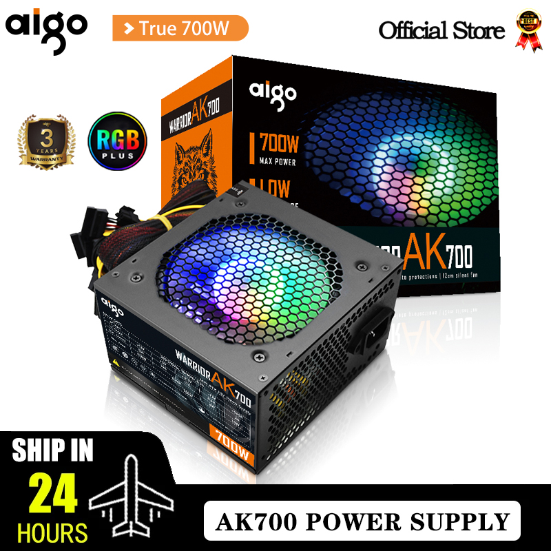 Aigo AK 700W PC พาวเวอร์ซัพพลายสีดำ, 24pin พัดลม120mm พัดลมคอมพิวเตอร์เดสก์ท็อป ATX 12V สำหรับ BTC