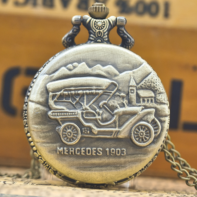 Vintage bronce Steampunk Vintage coche 1903 tallado cuarzo reloj de bolsillo COLLAR COLGANTE reloj cadena hombres mujeres cadena regalo