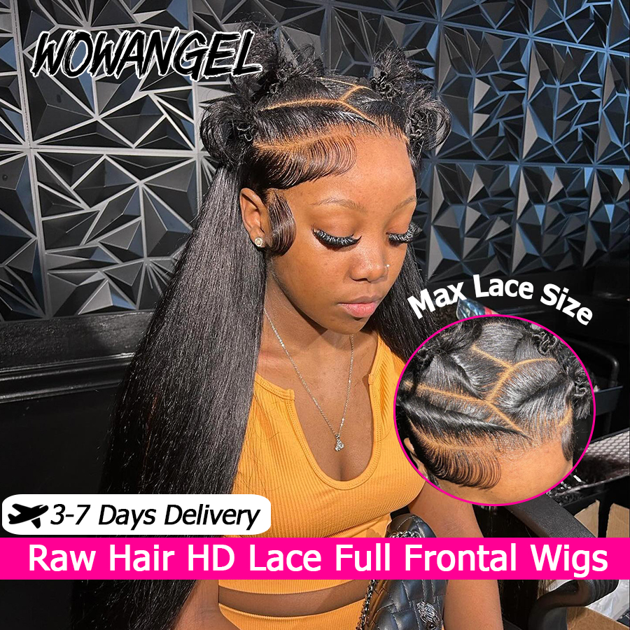 Wow Angel cheveux bruts 13x6 HD dentelle avant perruques cheveux humains droite 250 densité pré plumée raie profonde pleine frontale perruques pour les femmes