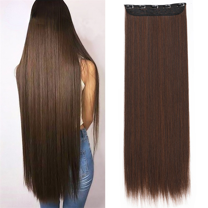 WIGSIN 32 นิ้ว/40 นิ้วสังเคราะห์ยาวตรงคลิปที่มองไม่เห็นใน One Piece Hair EXTENSION สีดําสีน้ําตาล Hairpiece สําหรับผู้หญิง