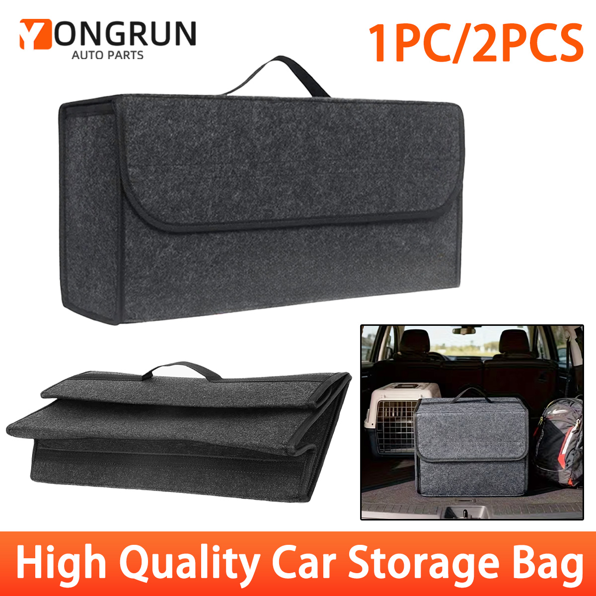 YONGRUN 1/2PCS กระเป๋าเก็บของในรถยนต์แบบพับได้กระเป๋าเก็บของผ้าสักหลาดกระเป๋าเก็บของแบบพับได้กล่องสักหลาดแบบพกพากระเป๋าเก็บของอเนกประสงค์