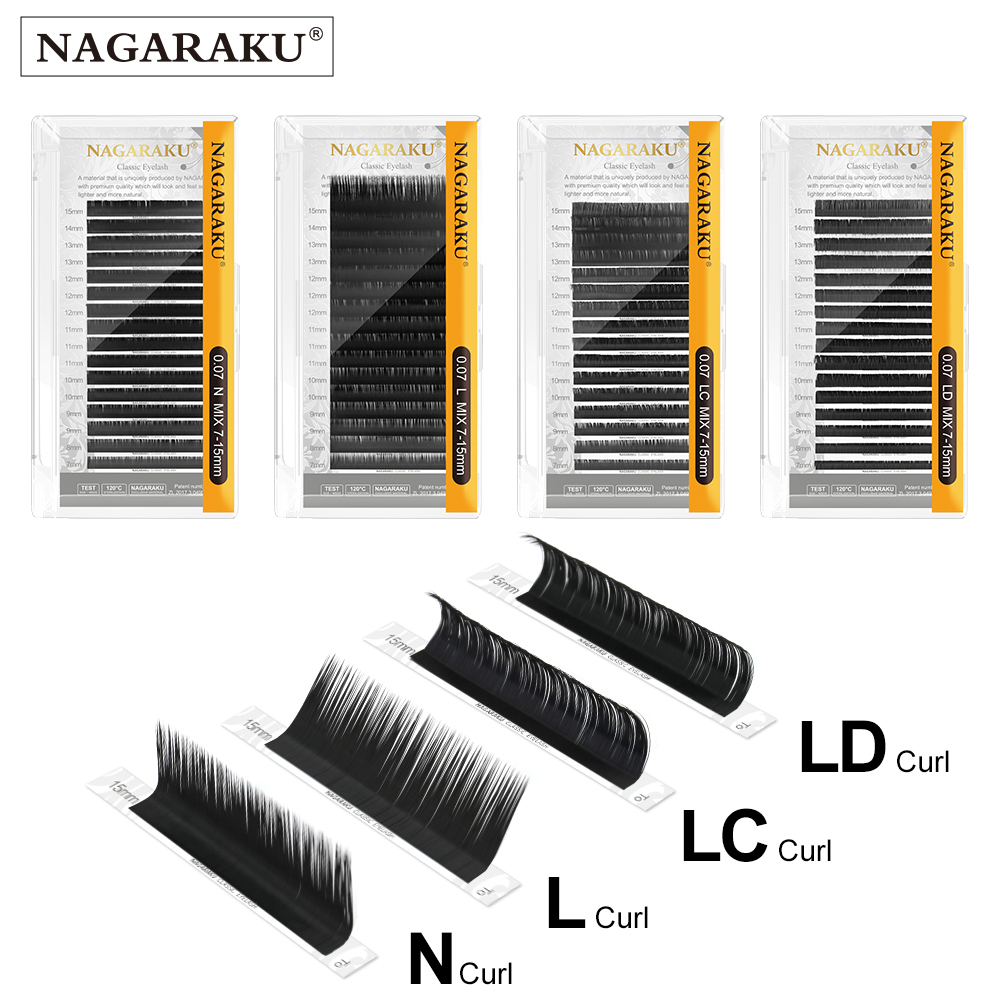 NAGARAKU Mix Extensão de Cílios Maquiagem L LC N Curls Mix 7-15mm 16 Linhas Cílios Individuais de Vison Sintético Cílios de Alta Qualidade
