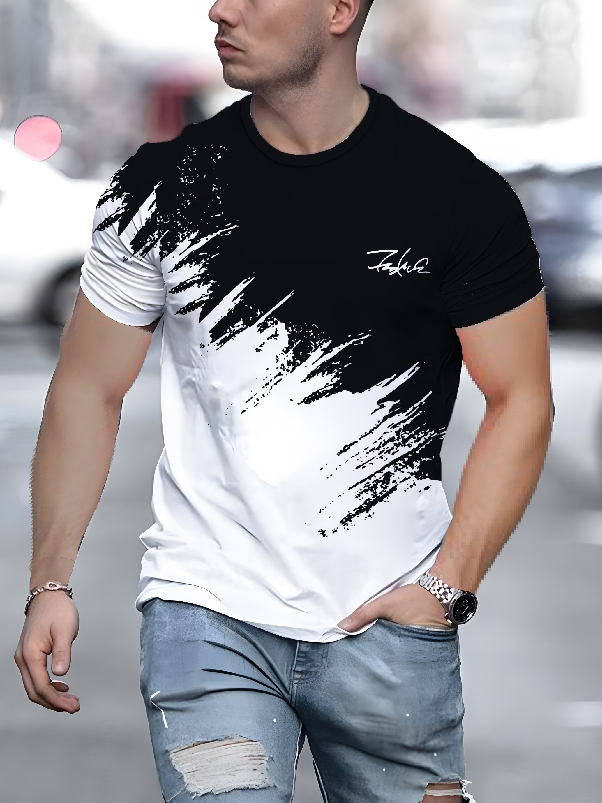 남성 T 셔츠 반팔 크루 넥 캐주얼 야외 풀오버 T 셔츠 남성용 streetwear Sportshirt Top Tees Oversize Clothing