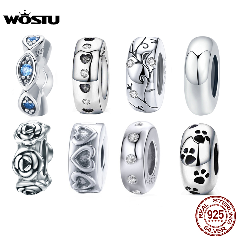 WOSTU 925 bouchon en argent Sterling perles d'espacement plume de chat breloque ronde ajustement Original Bracelet Bracelet bijoux à bricoler soi-même accessoires