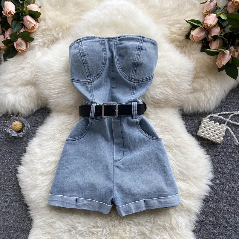 Zomer Rompertjes Vrouwen Jeans Jumpsuit Off Shoulder 2022 Losse Ongedwongen Denim Rompertjes Womens Jumpsuits Wijde Pijpen Casual Denim Overalls