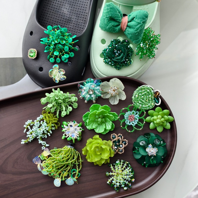 Adornos de Flores 3D Hechos a Mano de la Serie Verde para Zapatos de Mujer y Niña, para Sandalias y Pantuflas de Verano, Flores Decorativas DIY
