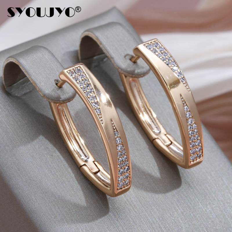 SYOUJYO anting-anting Hoop emas mawar 585 trendi untuk wanita perhiasan pernikahan pengantin antik anting-anting Inggris mewah zirkon kubik