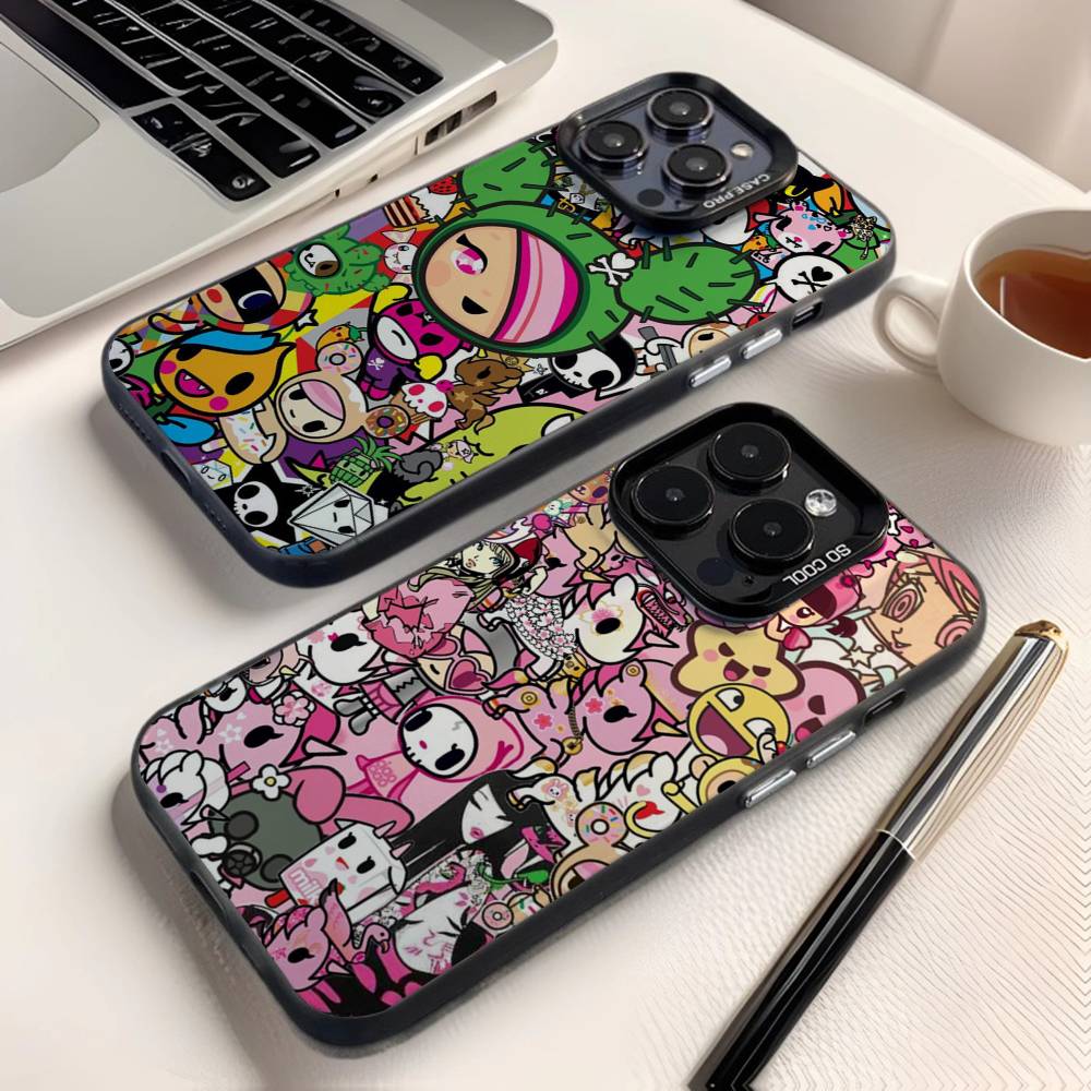 Японский чехол для телефона T-Tokidokis для iPhone 16,15,14,13,12,11,8,7,Pro,Max,Plus,Mini,XS,SE Anti Fall Black Matte Hard