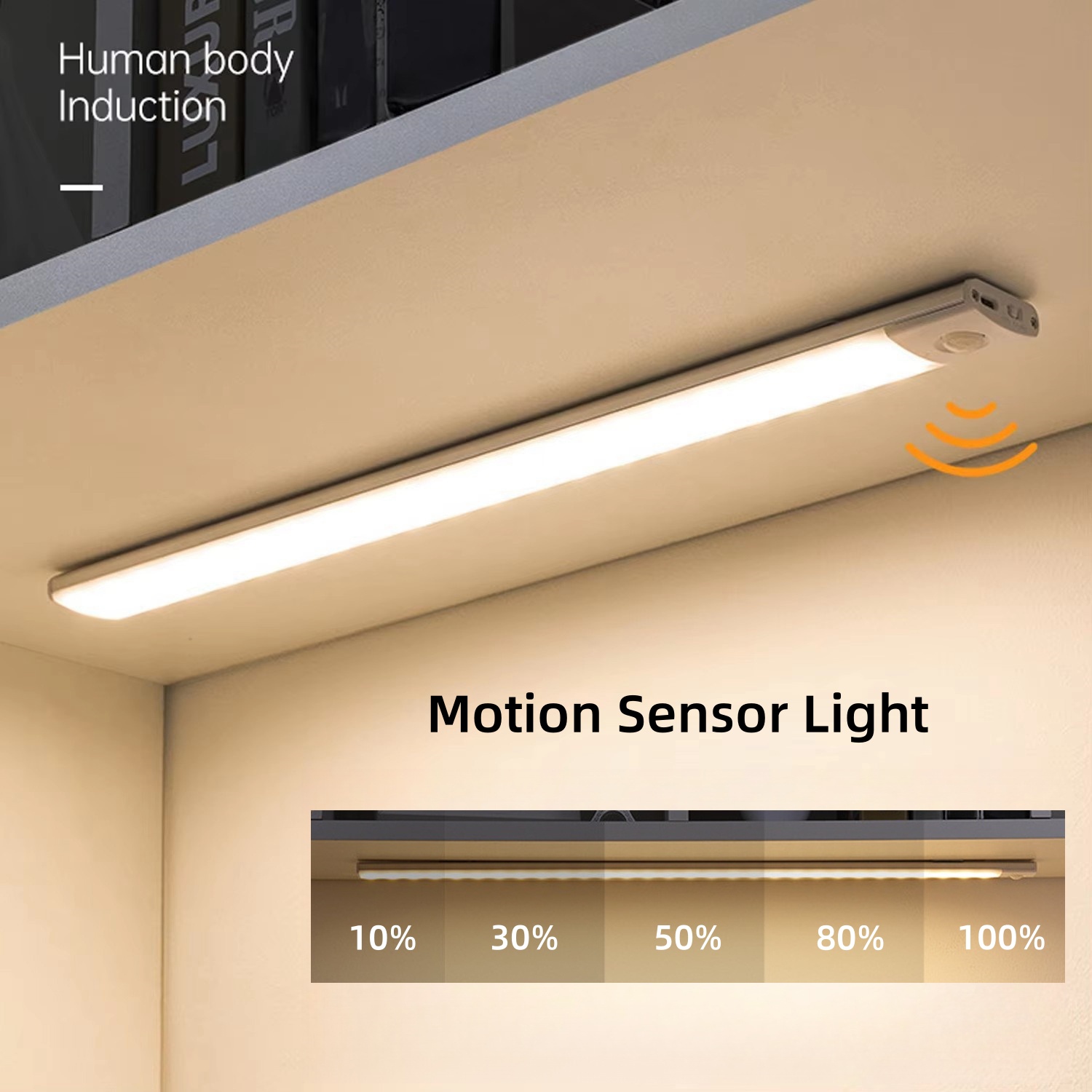 Luz con Sensor de movimiento recargable por USB, 20/30/40CM, inalámbrica, 3 colores, atenuación, luz LED nocturna para armario, lámpara para armario de cocina para Xiaomi