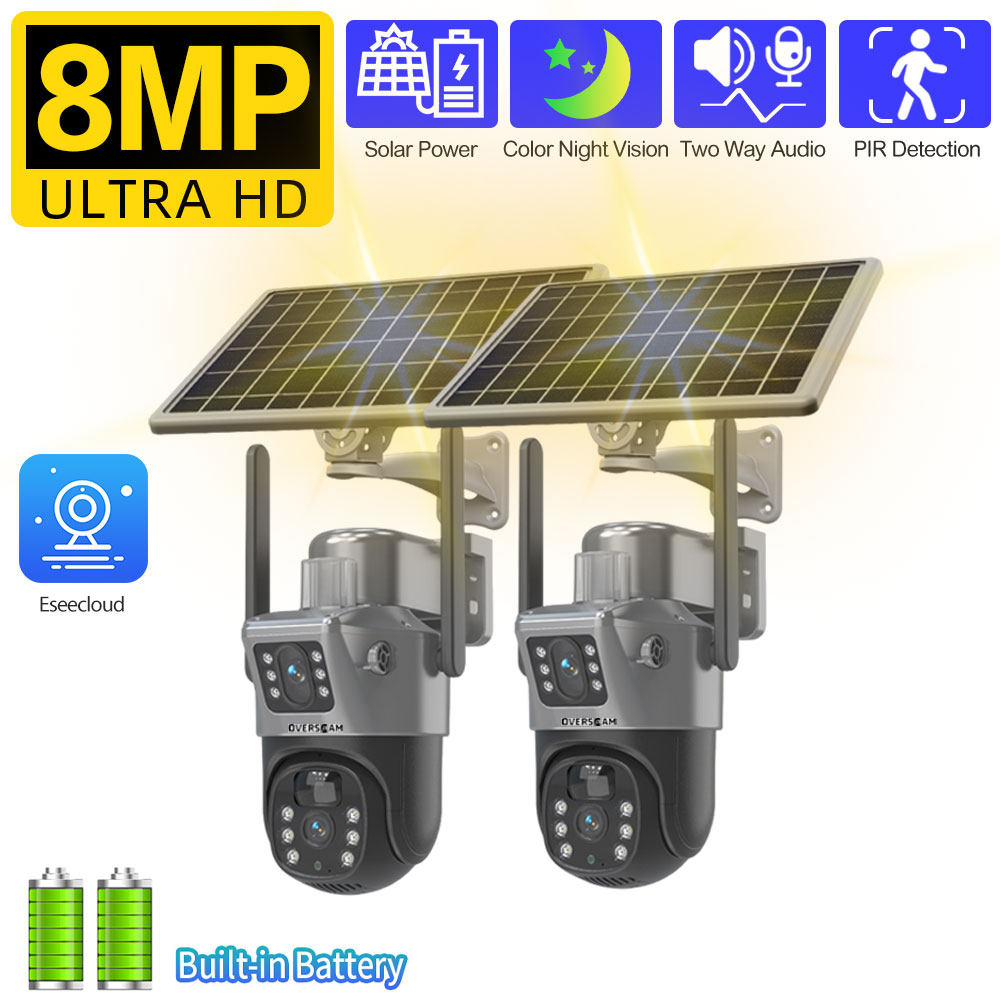 8MP 4K caméra solaire extérieure PTZ caméra de Surveillance Wifi sans fil panneau solaire batterie détection humaine couleur caméra de Vision nocturne