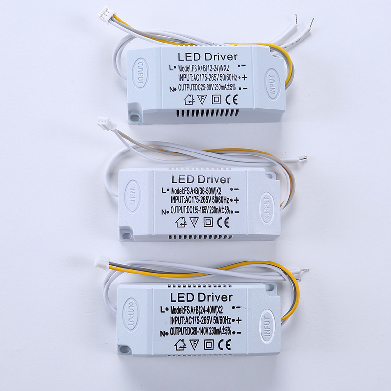 Adaptador de controlador LED de 3 colores para iluminación LED, transformador no aislante AC220V para luz de techo LED, 12-24W/24-40W/36-50W