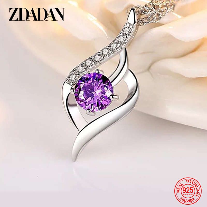 ZDADAN Collana con cuore in argento sterling 925 con ametista per gioielli da sposa alla moda da donna