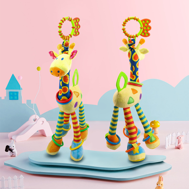 Weiche Giraffe Tier Hand Glocke Rassel Plüsch Baby Walker Bett hängen Spielzeug Baby Früherziehung Ausbildung sensorische Spielzeuge