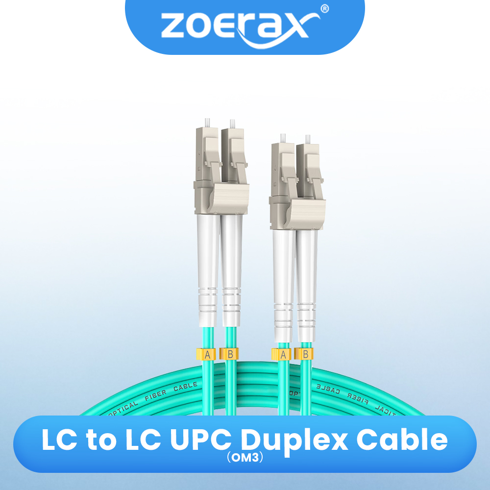สายแพทช์ไฟเบอร์ออปติก ZoeRax OM3 (เกรดผู้ให้บริการ) LC UPC ถึง LC UPC Duplex 3.0 มม. 50/125μm 10Gbps Multimode Riser (LSZH)