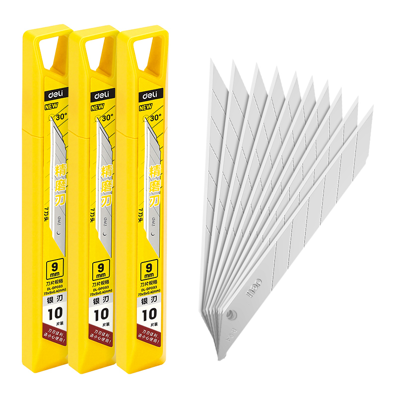 Cuchillas de precisión para cuchillos multiusos, 30 unidades °   Acero Aleado en Láminas de 0.4mm de Grosor y 9mm de Ancho, para Arte, Manualidades, Oficina y Tareas de Corte Detallado