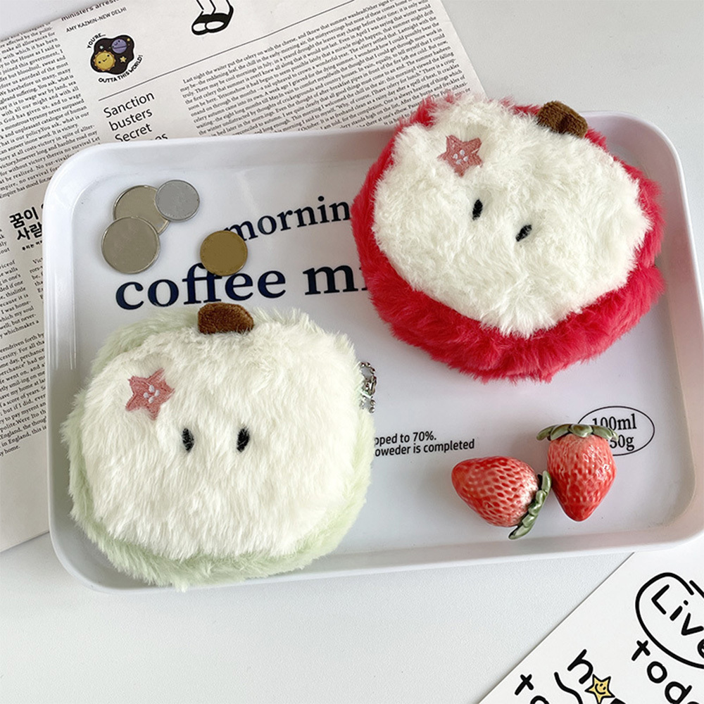 Porte-monnaie en peluche pomme mignon avec porte-clés, Mini sac de rangement de dessin animé pour filles, cadeaux de vacances et d'anniversaire Kawaii, 1 pièce