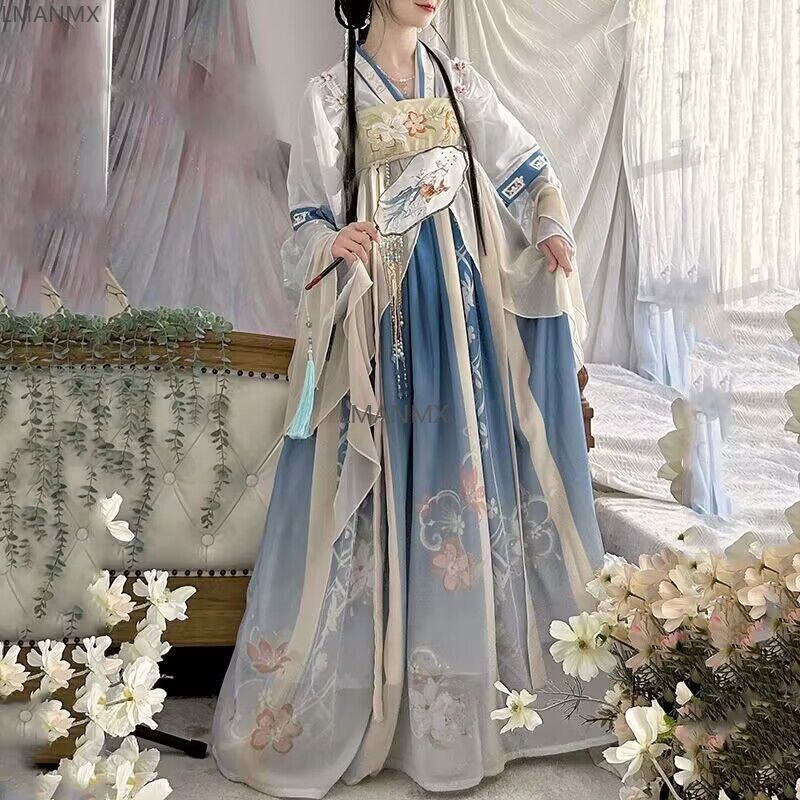 Vestido Hanfu tradicional chino para mujer, disfraz de Cosplay de Hada, vestido Hanfu antiguo, vestido verde y azul para estudiantes, talla grande XL