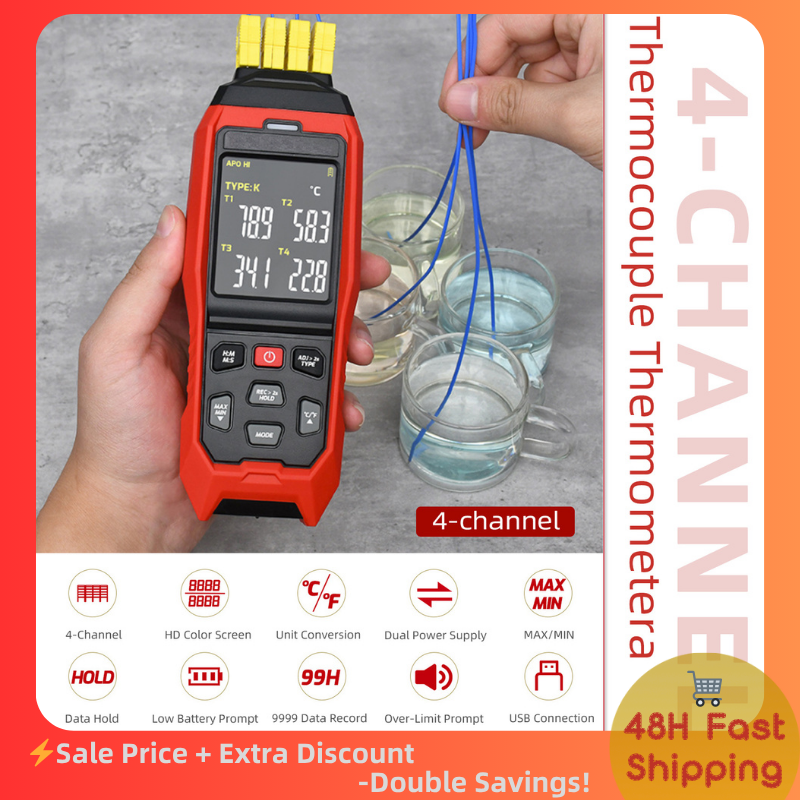 4-Channel K/J/T Thermocouple Thermometer,High Precision Handheld USB Data Logger 5000 Data Records for HVAC and Appliance Repair