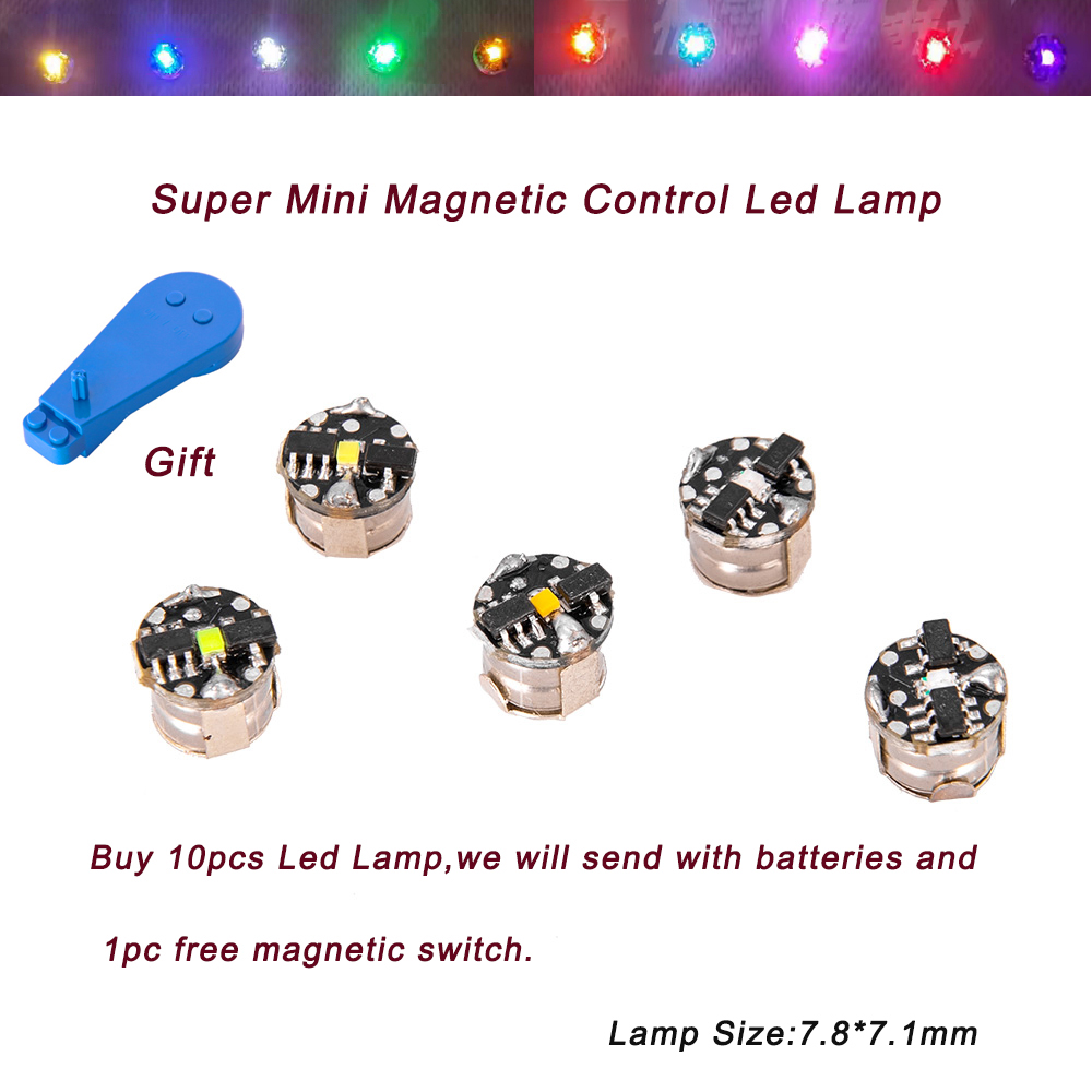 10 buah mainan lampu Led magnetik Mini Super 7.8mm * 7.1mm Model DIY pembuatan Model umum Plus lampu dengan baterai dan 1 buah Magnet