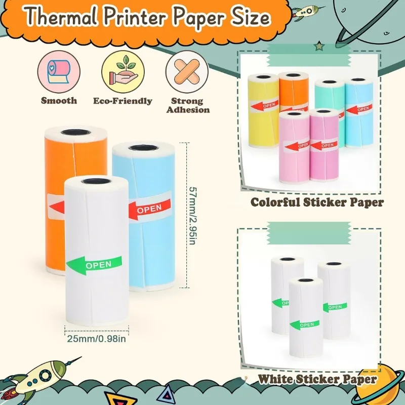 Papier autocollant pour mini-imprimante, rouleaux de papier thermique pour T02/M02 et mini-imprimante, papier auto-adhésif de couleur lisse 25x57mm Paperang