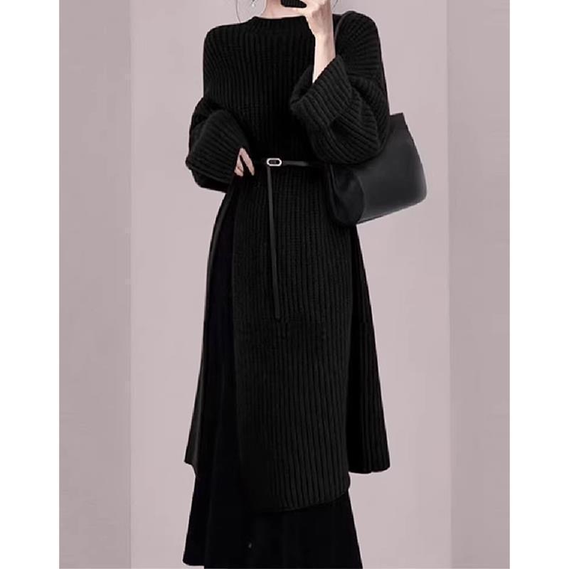 Stunningly Beautiful Lazy Chic Long Dr Ele Classy Sle Women's Faion Set round Ne Long Sve Autumn Wear for Adults