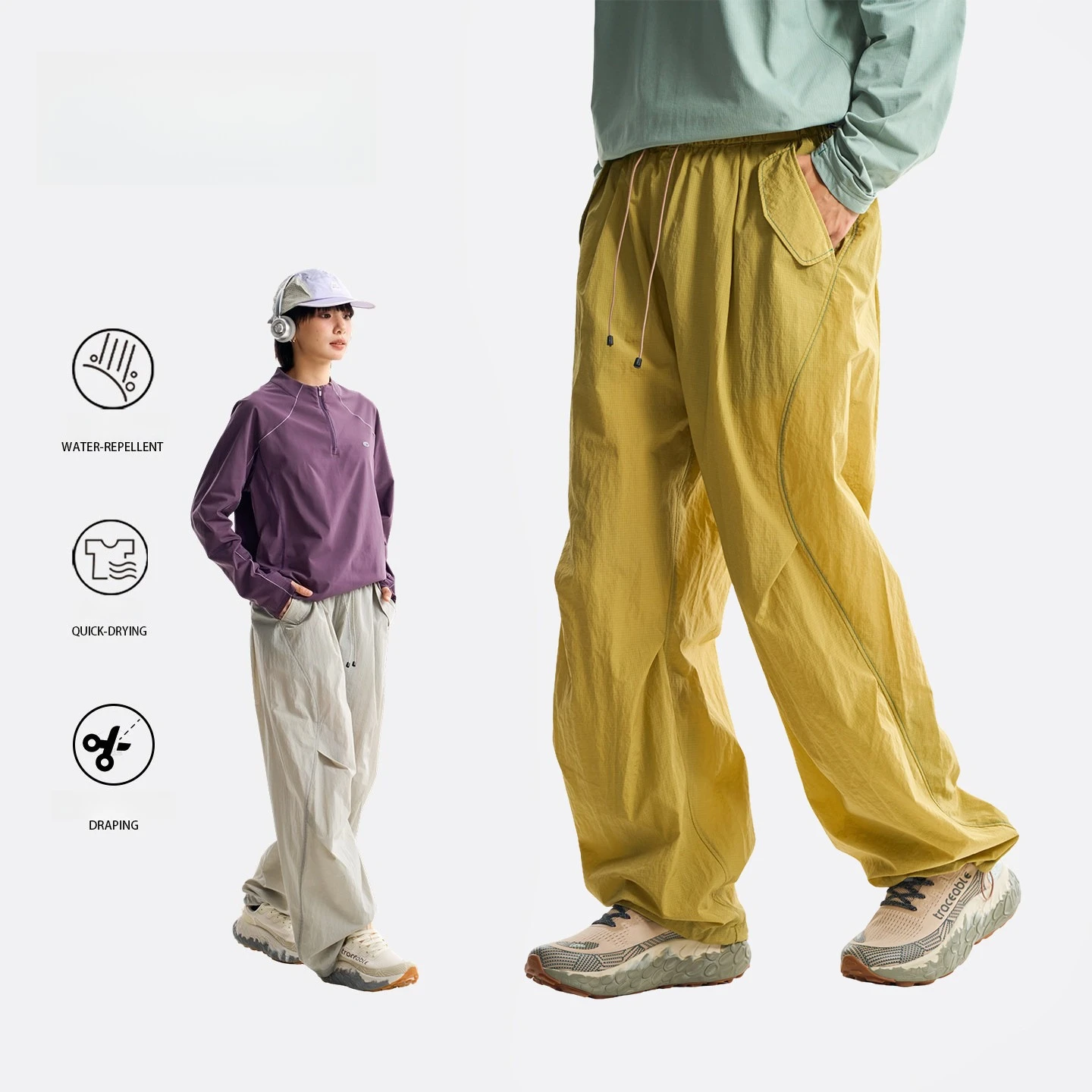Unisexowe wodoodporne spodnie cargo outdoorowe - szybkoschnące spodnie techwear z szerokimi nogawkami |   Wiatrówka, spodnie trekkingowe z podwójnym wykończeniem.