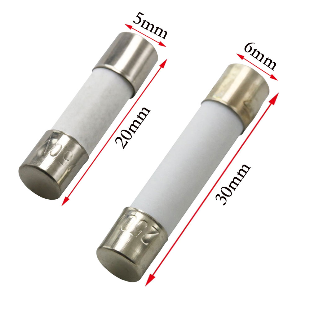 10 stks 5*20mm 6*30mm 250 V Keramische Zekering 5x20 6x30mm 0.5A 1A 2A 3A 3.15A 4A 5A 6A 6.3A 7A 8A 10A 12A 15A 20A 25A 30A Keramische Zekering