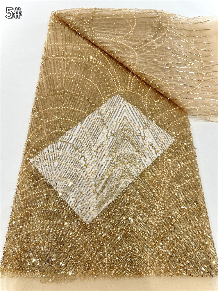 Neue Design Luxus Französisch Afrikanische Handgemachte Perlen Tüll spitze Neueste Stickerei Pailletten Mesh Spitze Nigeria Stoff Für Hochzeit Kleid