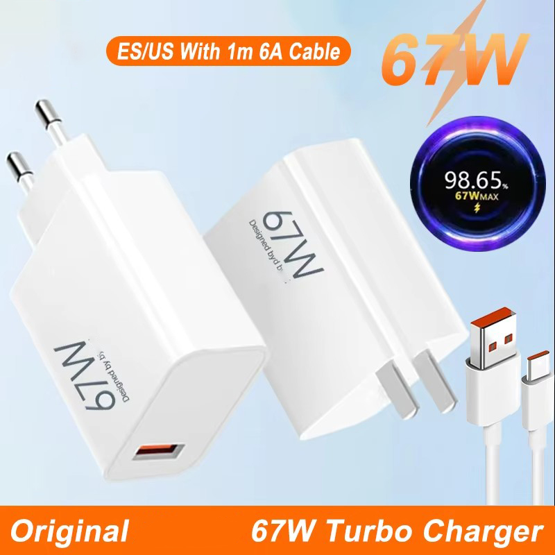 Оригинальное зарядное устройство 67W Turbo Charge Super Fast Charger с адаптером EU для Mi 14 Ultra, 13T, 12 Lite, 11T, Redmi Note, Poco, Xiaomi SmartPhone