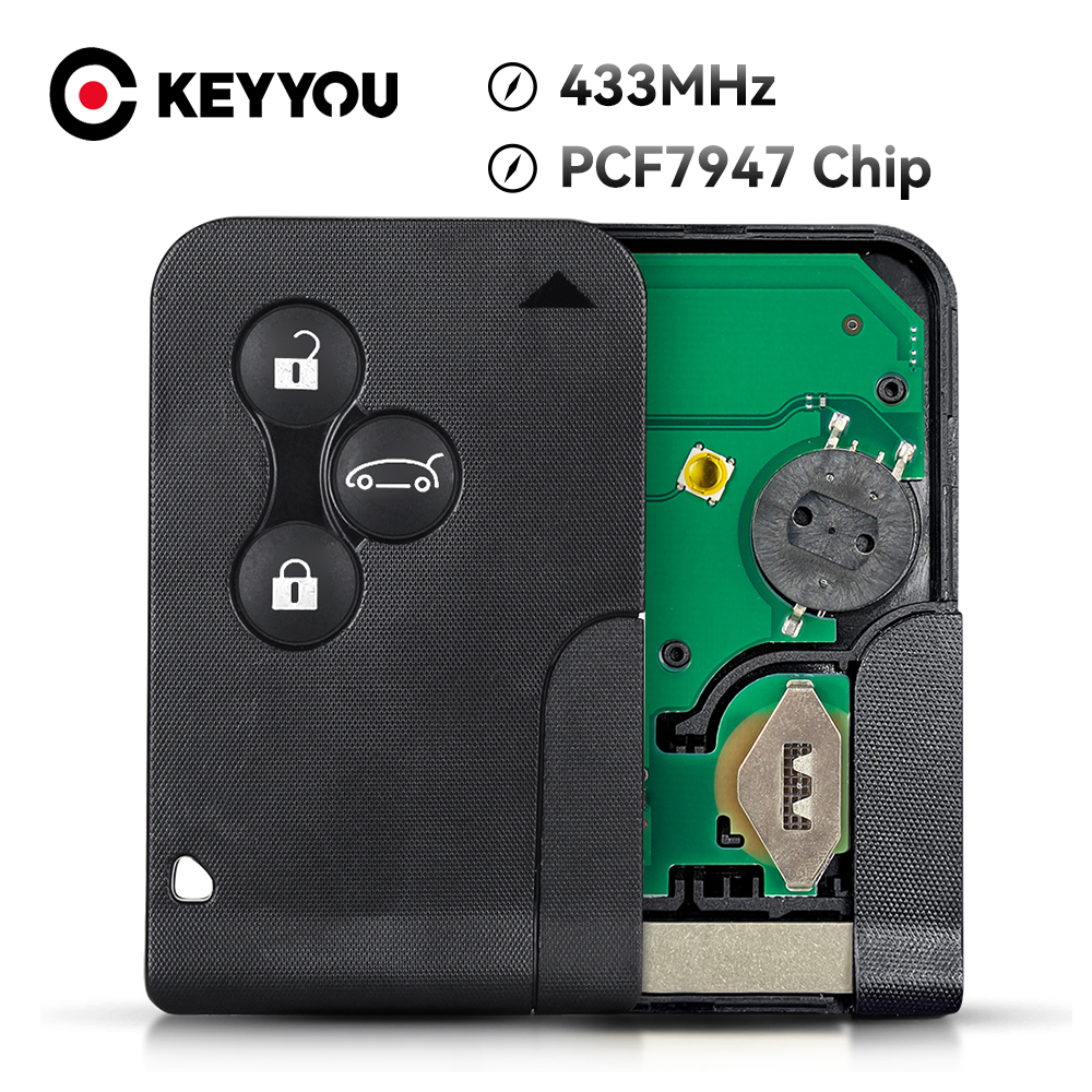 Keyyou remoto chave do carro para renault clio logan megane 2 3 scenic smart key id46 pcf7947 chip 3 botões 433mhz com bateria