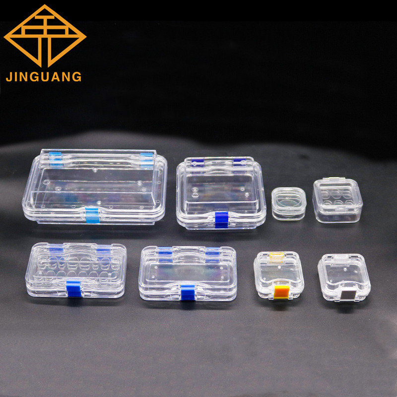 Caja Dental transparente de plástico, caja de almacenamiento para dentaduras postizas con membrana de película, bisagra colorida para coronas y puentes