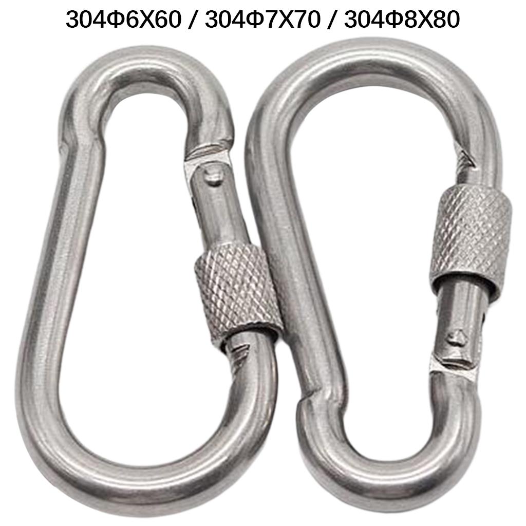 Paquete de 2 mosquetones de acero inoxidable M6/M7/M8, juego de ganchos de enlace de bloqueo de tornillo duradero, mosquetones de anillo en D para equipo de escalada al aire libre