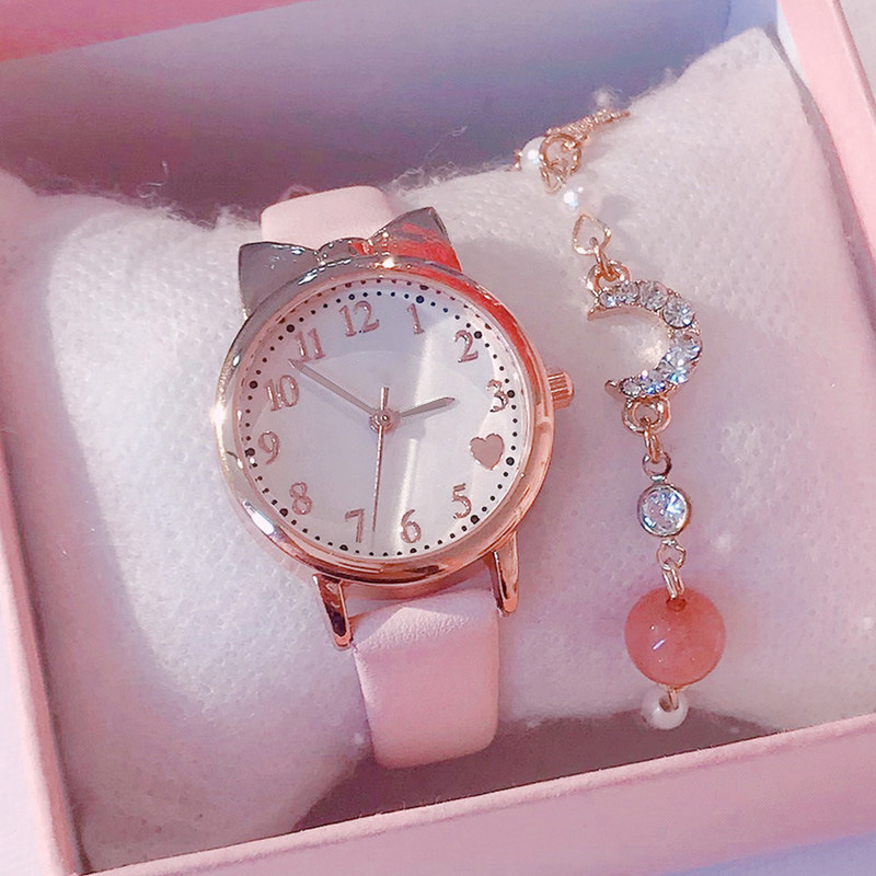 2024 moda crianças amor digital dial crianças conjunto relógio pulseira de couro relógios de quartzo criança meninas relógio pulseira conjunto presente