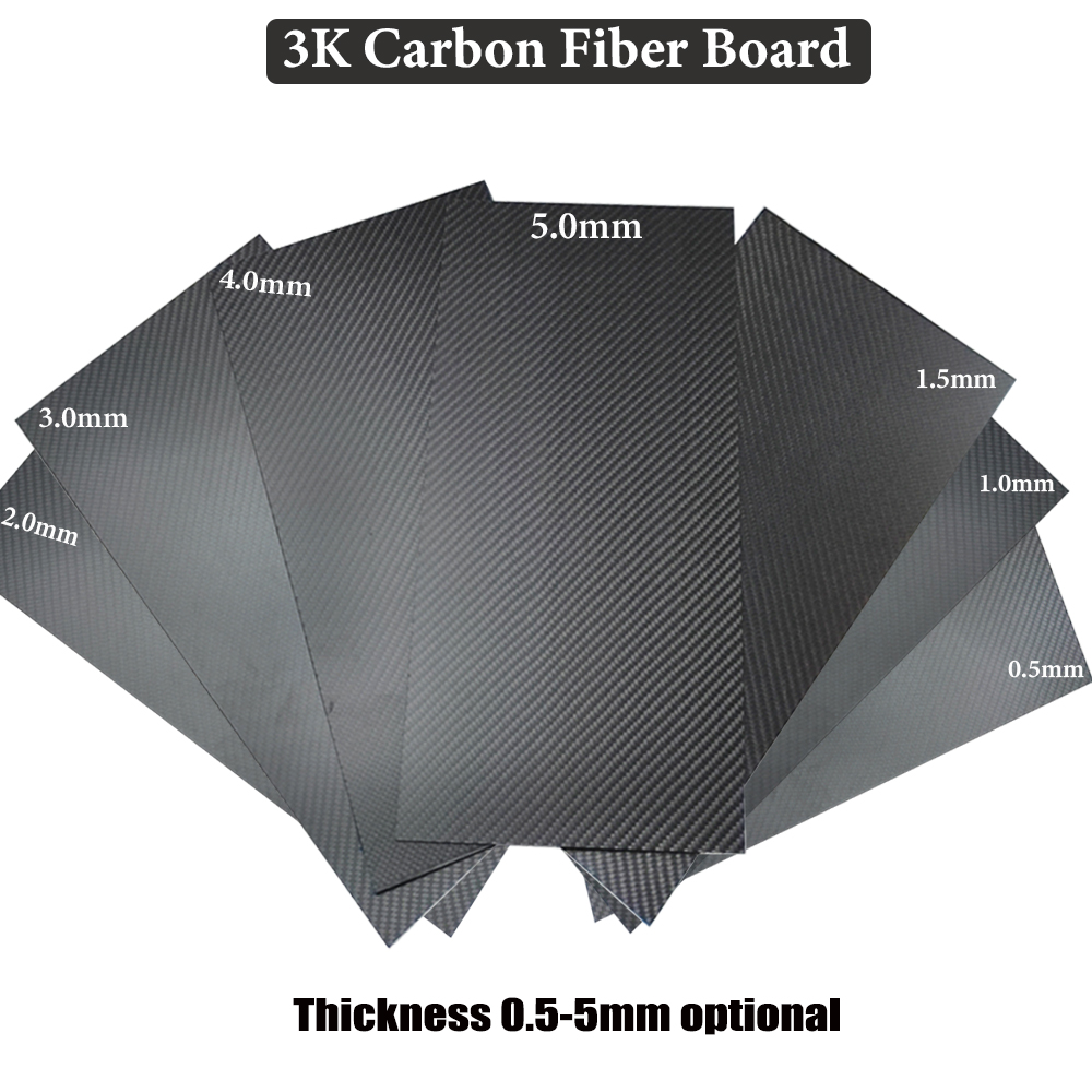 Feuille de panneau de Fiber de carbone 3K complète 200x400mm, épaisseur de plaque de Fiber de carbone haute résistance 0.5mm 1.0mm 1.5mm 2mm 2.5mm 3mm 4mm 5mm