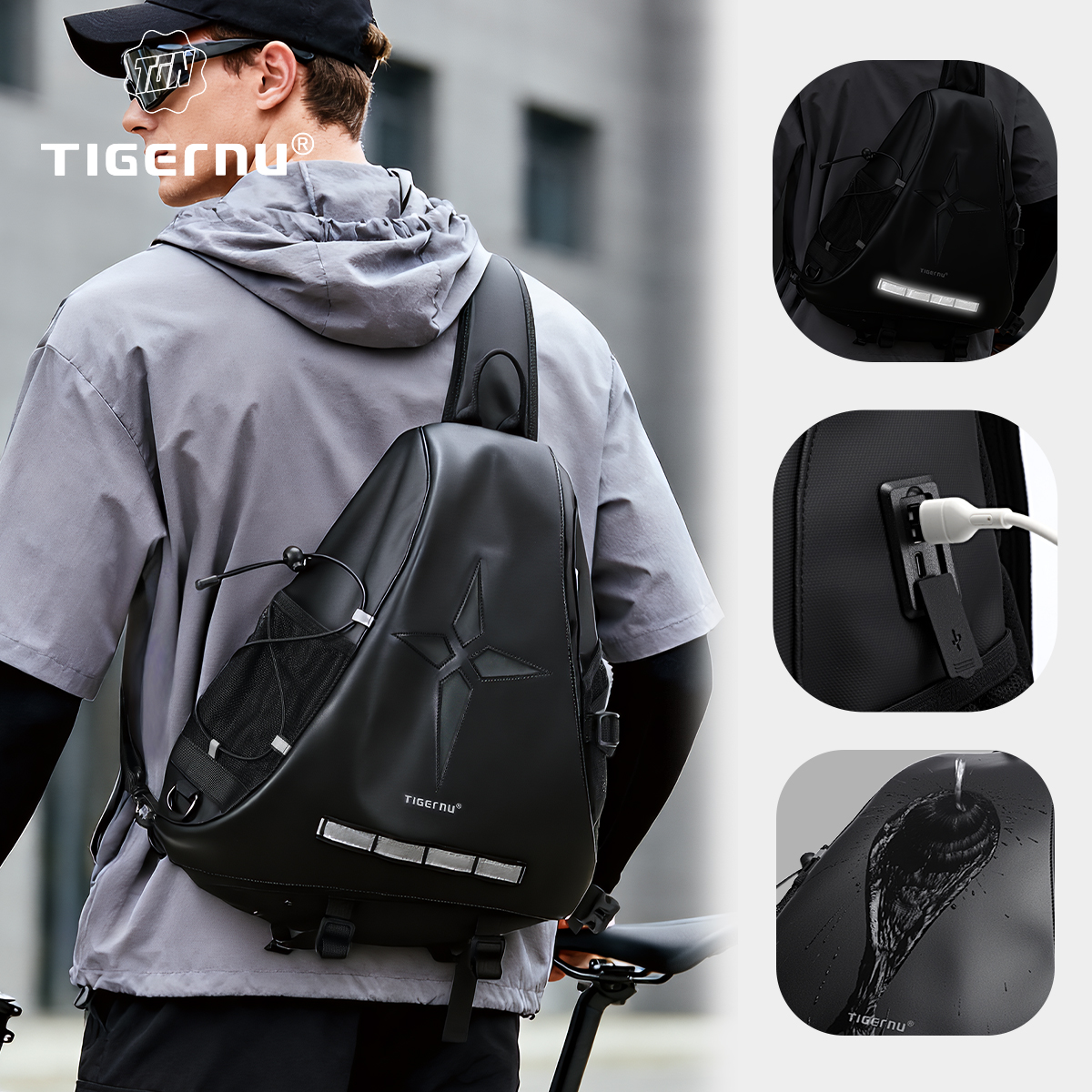 Tigernu, bolsos de pecho a la moda para hombre, bolsos de hombro para deportes al aire libre, bolsos cruzados con tira reflectante para hombre, bolsos tipo bandolera para senderismo, ciclismo y viajes