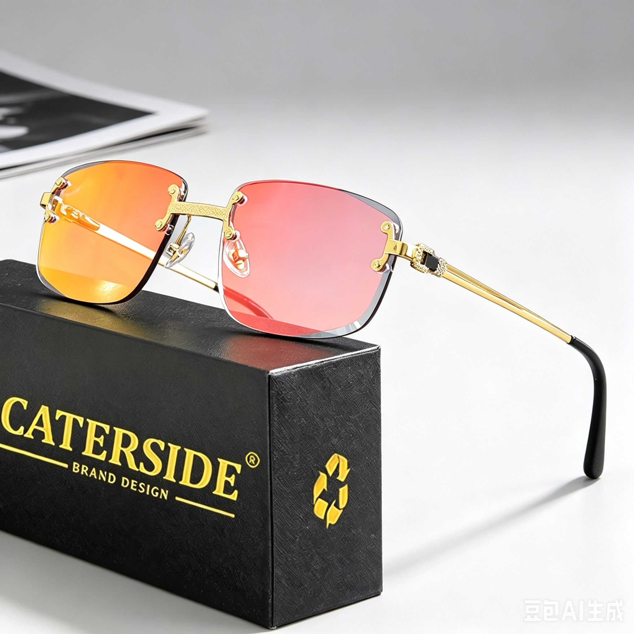 CATERSIDE Punk Rechteck Sonnenbrille Männer Frauen Luxus Designer Randlose Gradienten Objektiv Metall Sonnenbrille Für Männer Sport 2024 UV400