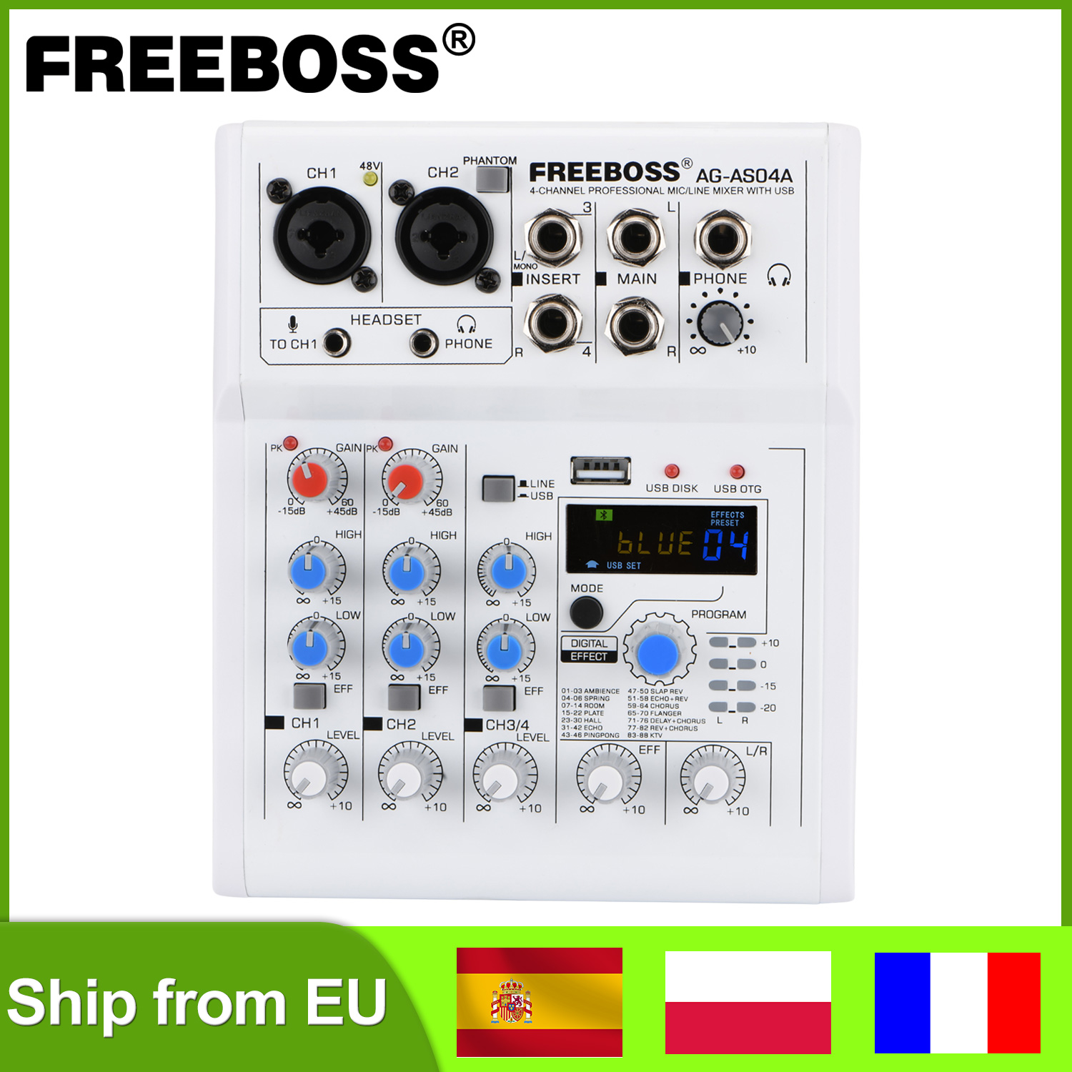 Compléter EBOSS Assad Console Mobile Broadcast 4 Channel Bluetooth PC USB Play Record 88 DSP Digital Effprotected Sound Audio Mall AG-AS04A