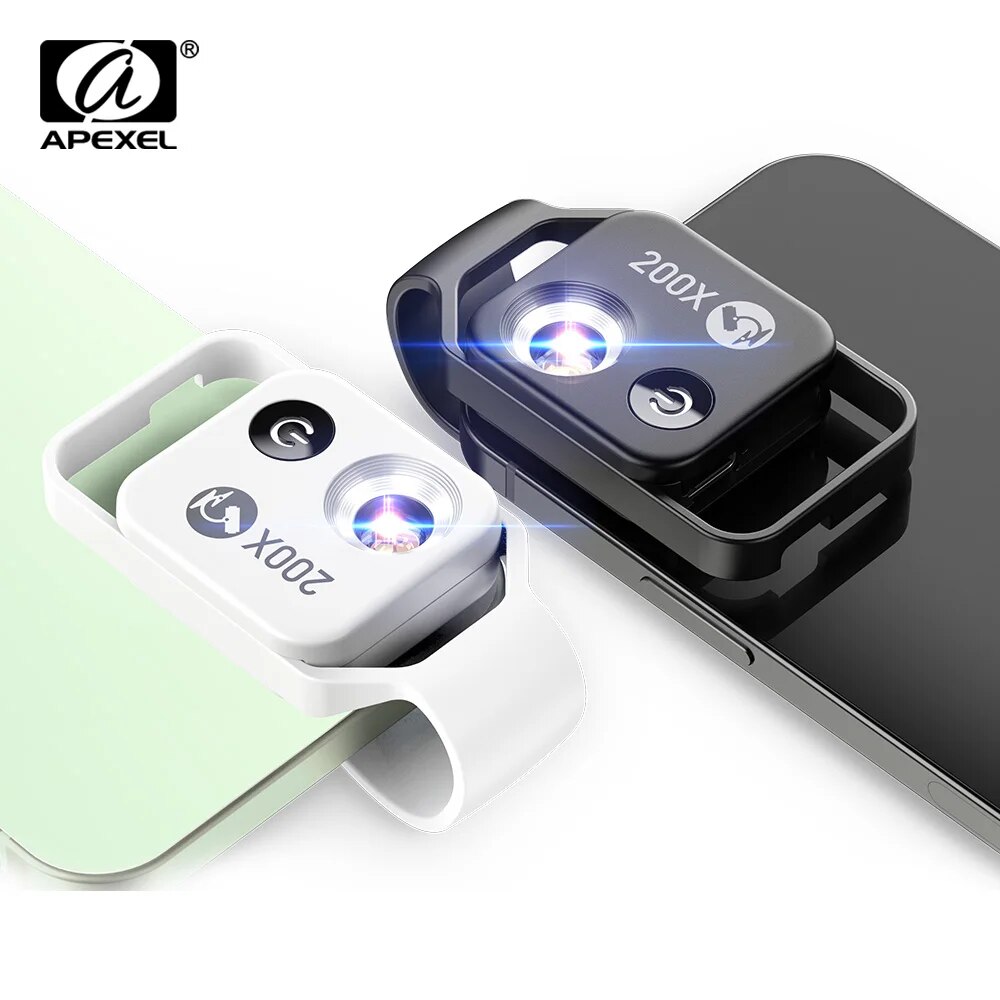 APEXEL 200X ポケット顕微鏡レンズ CPL フィルター LED ライト付きミニマイクロマクロレンズ iPhone 15 13 14 Samsung すべてのスマートフォン用