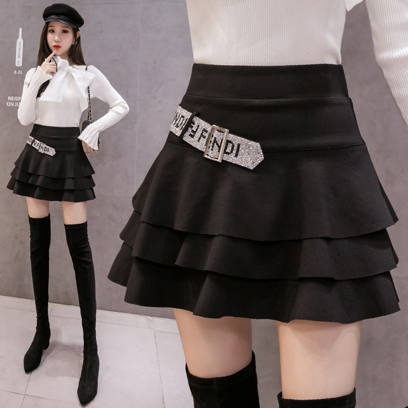 Hot Drilling High Waist Ruffles Pleated Mini Skirt Women Fashion All-Match A- Line Skirt 2023 New Mujer Faldas