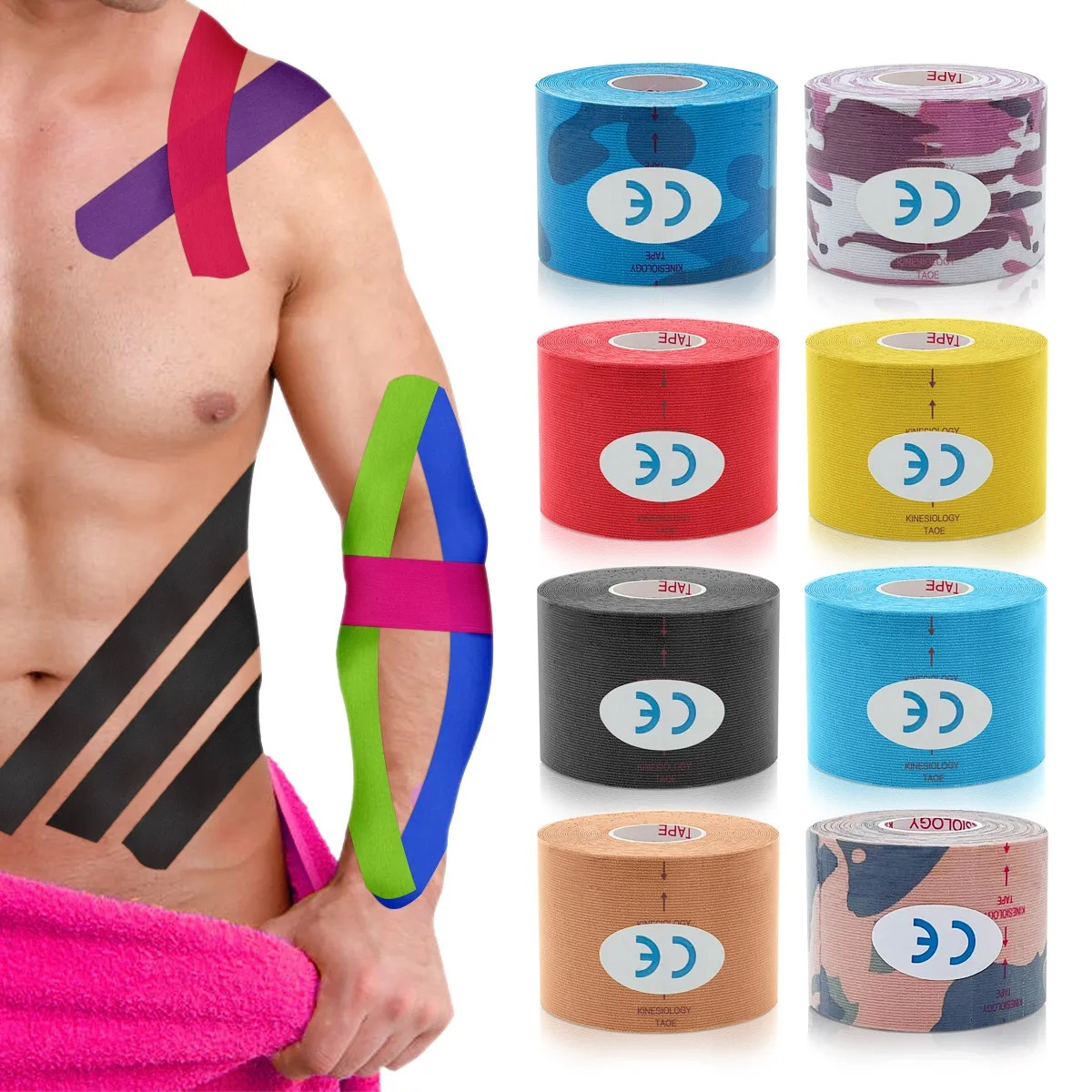 Bande autocollante de kinésiologie imperméable pour sport, 1 pièce, Bandage athlétique, protection de récupération musculaire, cerclage, soulagement de la douleur, Tennis, gymnastique