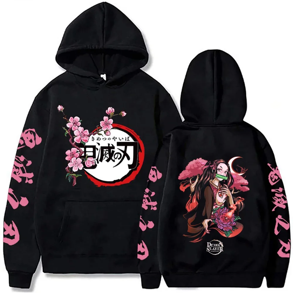 2025 harajuku demon slayer plus size hoodie kamado nezuko impressão gráfica moletom feminino manga longa moda feminina streetwear